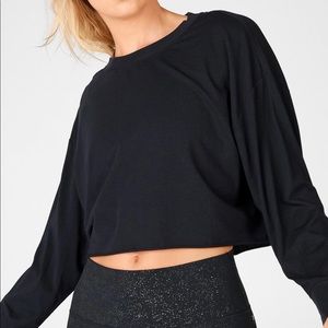 Fabletics Solid Black Crew Neck Cropped Long Sleeve Tee Shirt Plus Size 4X